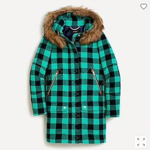 J.Crew Chateau parka in buffalo check Italian stadium-cloth wool-AT694-green
